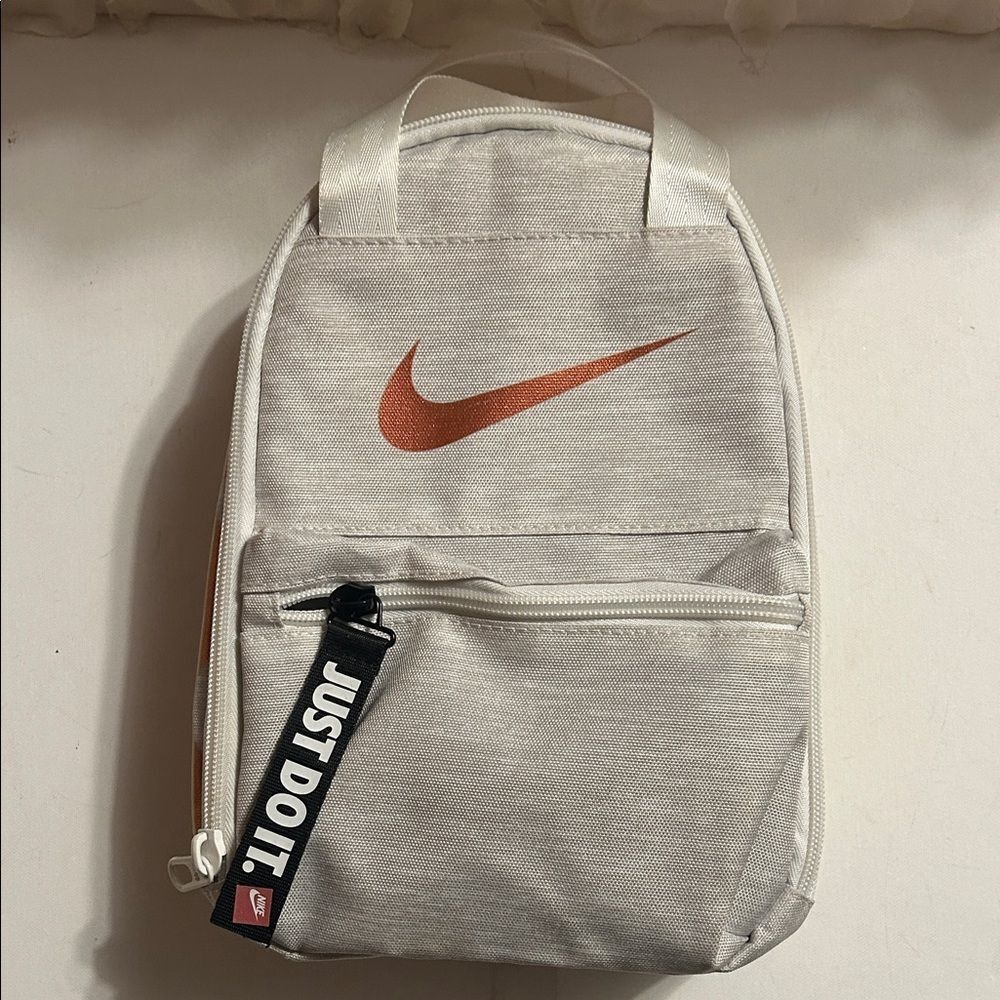 Nike Light Gray Backpack with Orange Logo